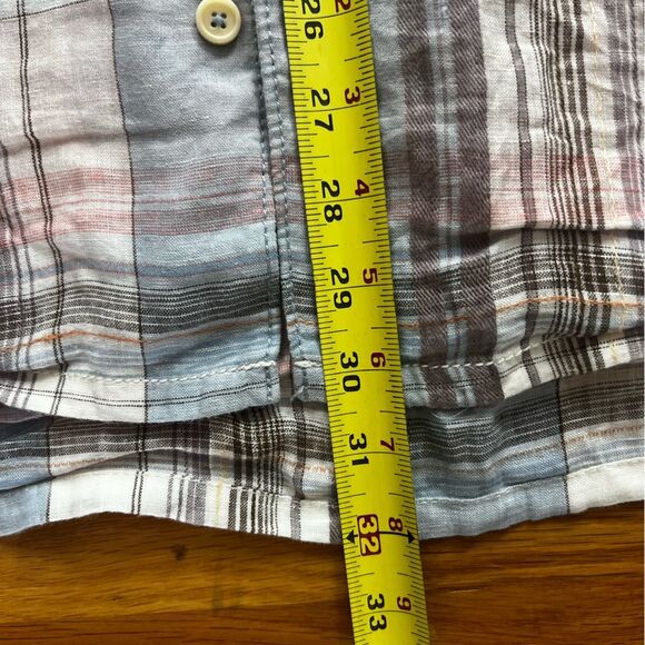 Tommy Bahama Relax Linen Plaid Shirt Size M Brown & Cream Short Sleeve Casual - Picture 14 of 14